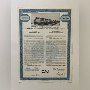 Vintage Canadian National Railway Company Bond Certificate-  REDEEMED